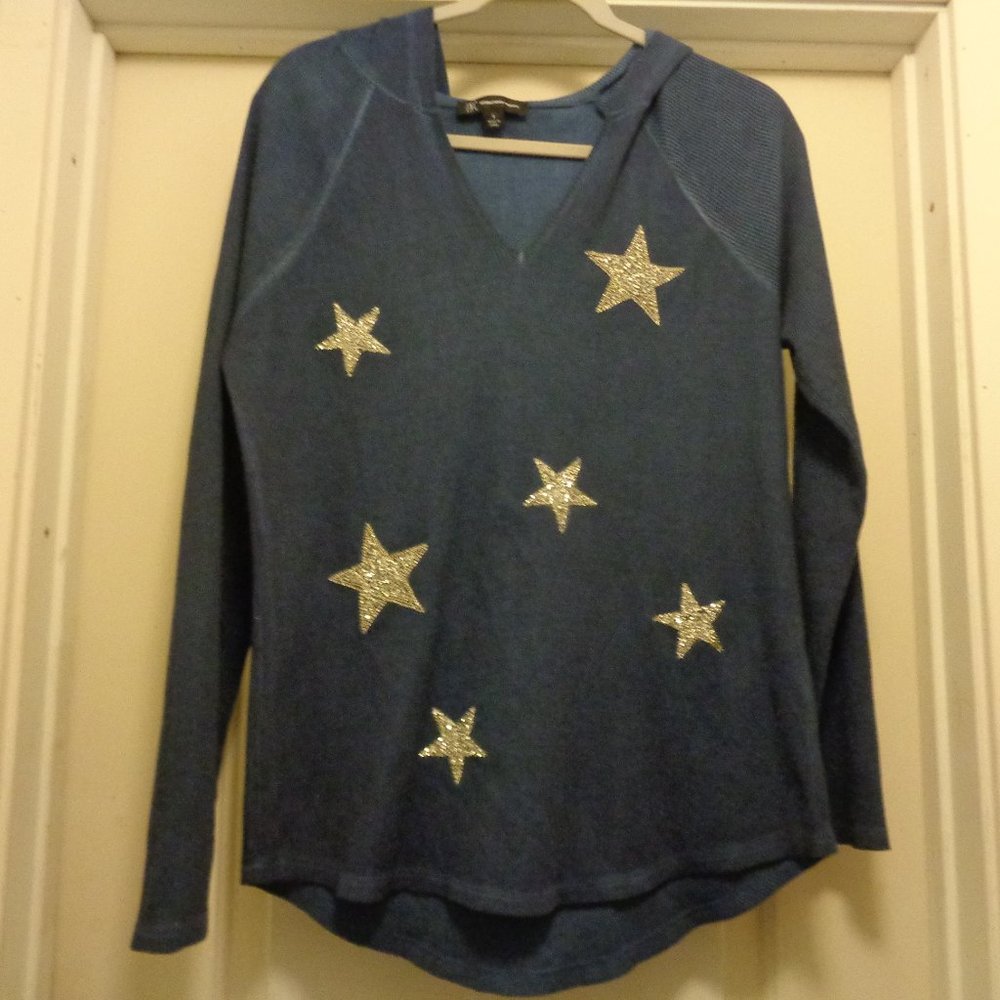 AMERICAN GIRL BLUE & SILVERY BLING STARS UNDERWEAR STY HOODIE BLOUSE S